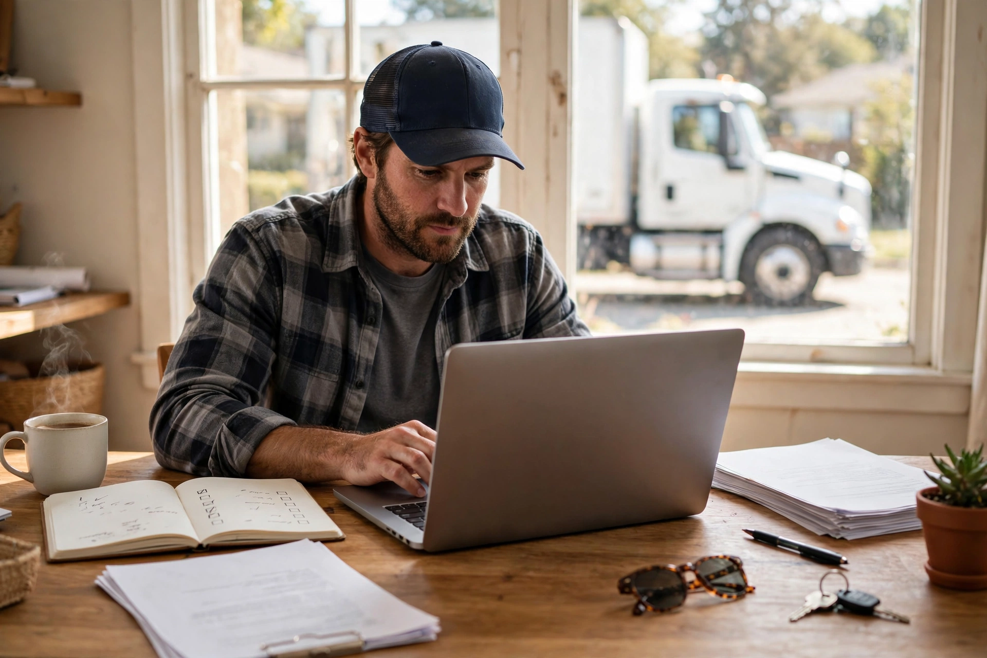 Truck driver completing the FMCSA Unified Registration System application to get an MC number