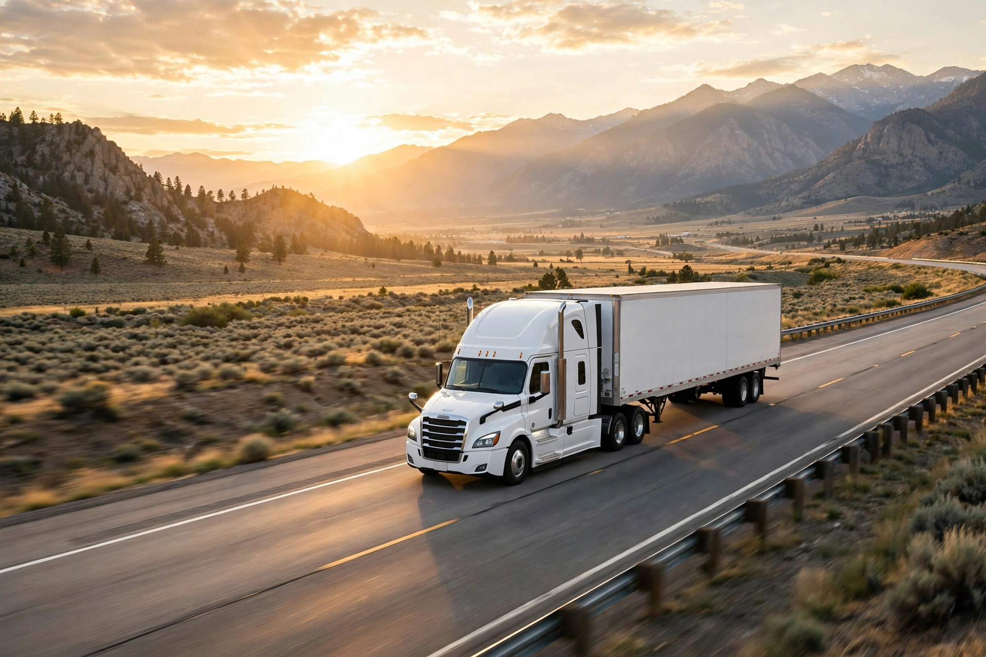 Semi truck hauling its first load on an interstate highway after its MC authority became active